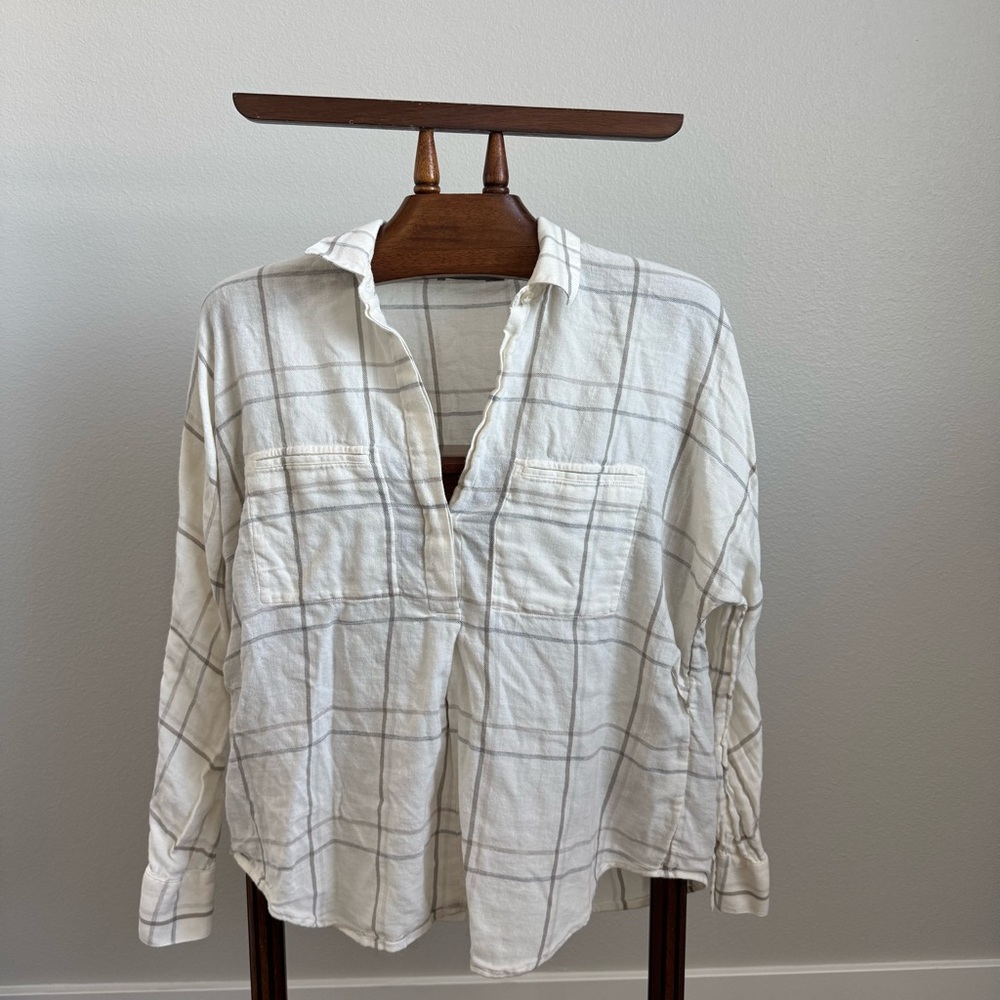 Vince Cotton Women’s Modal Plaid Shirt White Size M